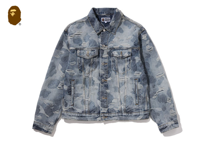 SOLID CAMO JACQUARD DENIM TRUCKER JACKET 1M80-140-305