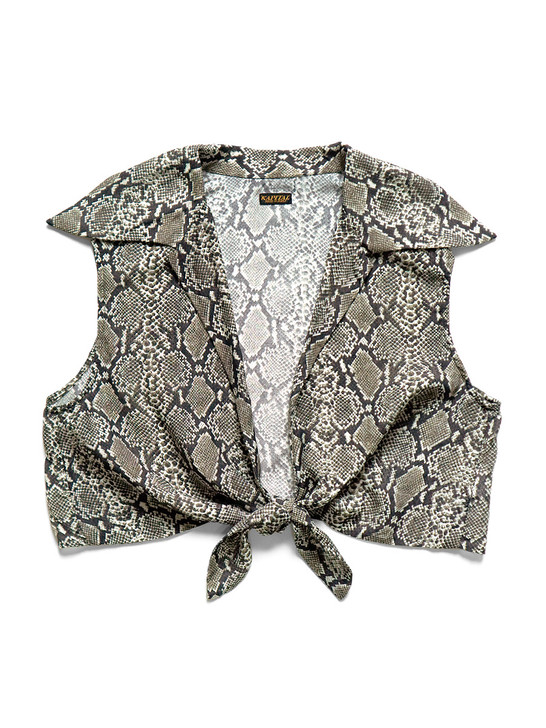 Silk Rayon Snake Print Sleeveless Bolero With Wide Collar K2304SS120
