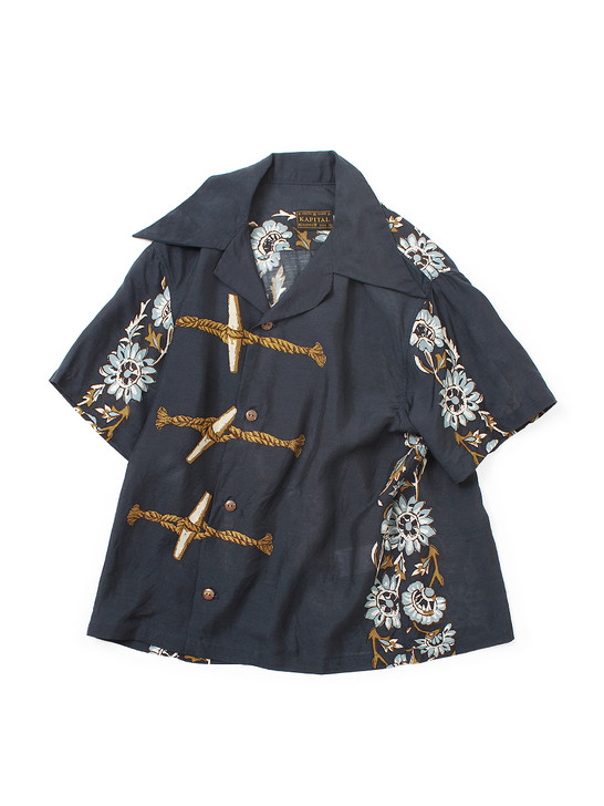 Silk Rayon Toggle-maile Print short-sleeved Open-collar shirt, size L K2604SS089