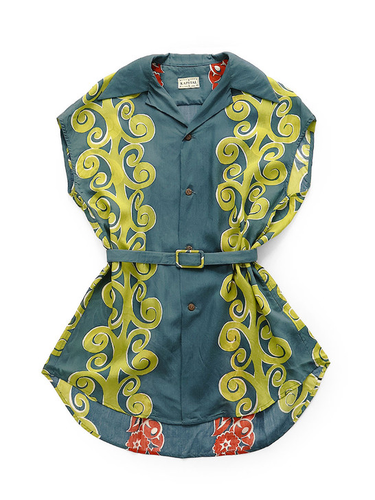Silk Rayon Kona Tree Pattern French Sleeve Open Collar Shirt K2606SS207