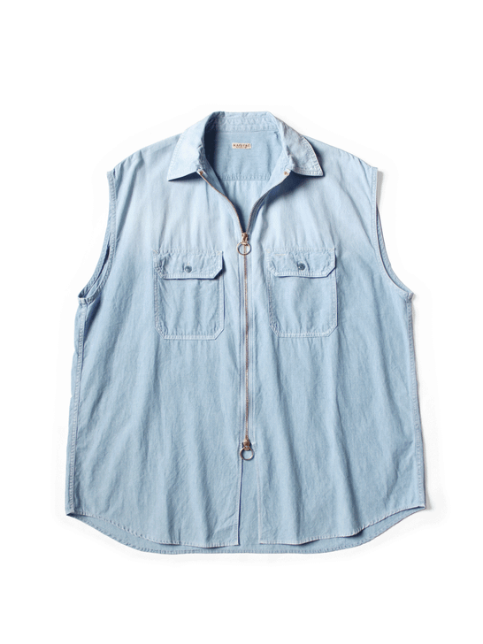 Chambray Sleeveless Zipper Work Shirt K2503SS048