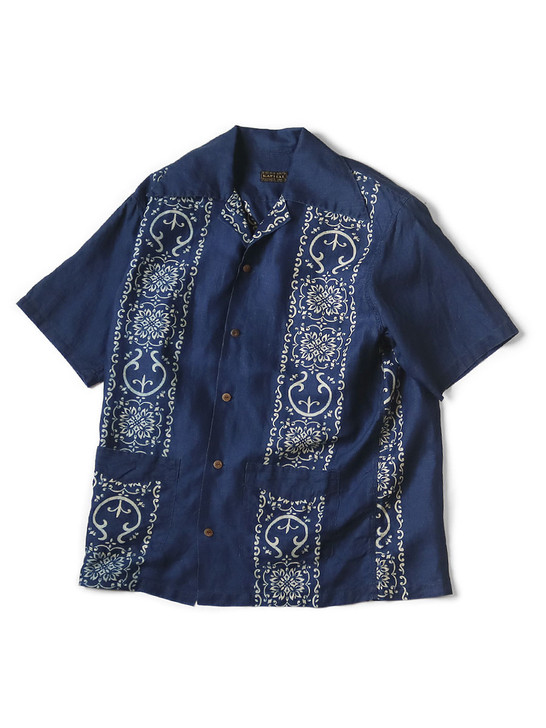 French Cross Linen Habanaya Pattern Langle Collar Cuban Shirt (Short Sleeve) K2305SS170EK-1750SS