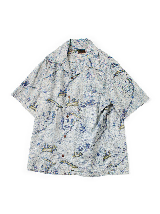 French Cross Linen Discharge Print Key West Pattern Short-Sleeve Open-Collar Shirt K2603SS039