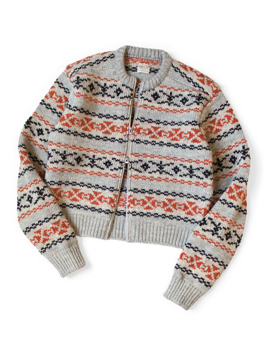 3G Wool Yellowknife Fair Isle Zip Short Cardigan K2509KN024