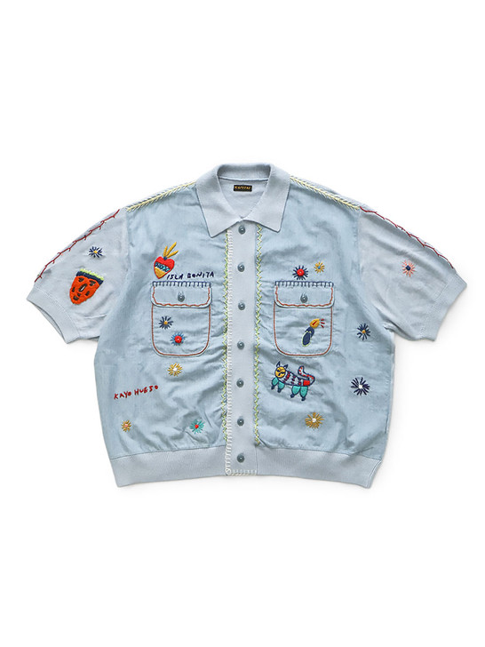 Knit x Chambray Polo Shirt (Ice Labonita Embroidery) K2605KN171