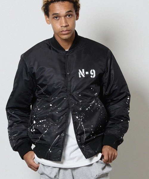 HAND PAINTED NYLON INSULATION STADIUM JACKET / Hand-painted Nylon, Logo Print, Quilted Lining, Padded Varsity jacket F26NJ004P