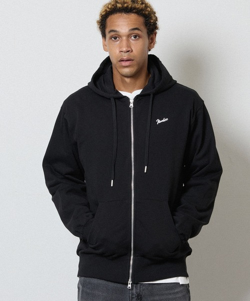 FIRM COTTON LIGHT SHORT PILE FULL ZIP SWEAT HOODIE / Firm Cotton Light Short Pile One-Point Logo Print Zip-Up Sweat Hoodie F26GNC007