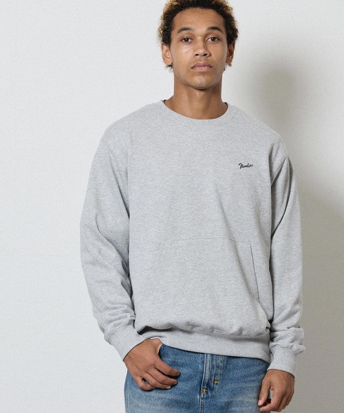 FIRM COTTON LIGHT SHORT PILE KANGAROO POCKET L/S SWEATSHIRT / Firm Cotton Light Mini French Terry One-Point Logo Print Kangaroo Pocket Crew Neck Sweatshirt F26GNC006