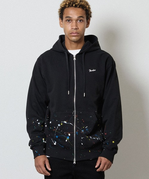 HAND PAINTED FIRM COTTON LIGHT SHORT PILE FULL ZIP SWEAT HOODIE / Hand-painted firm cotton light short pile Fleece With a Single Point Logo Print Zip-up Sweatshirt hoodie F26GNC007P