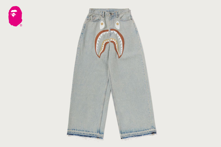 SHARK EMBROIDERY SUPER WIDE DENIM PANTS 1M80-250-301