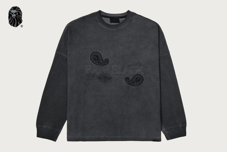 BAPE BLACK WASHED BORO LOGO LS TEE 1M70-111-302