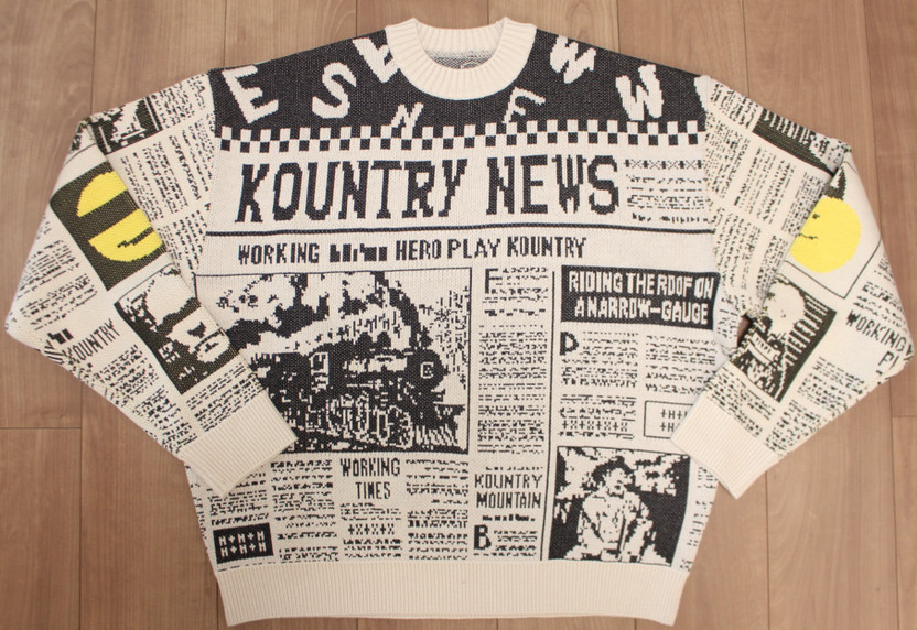 KAPITAL 8G Knit NEWSPAPER Pattern Crew Sweater (KOUNTRY NEWS 