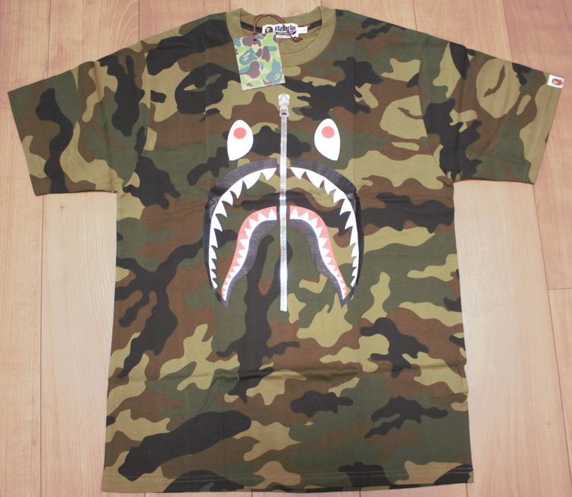 BAPE A Bathing Ape WOODLAND CAMO SHARK TEE 1E20-109-018