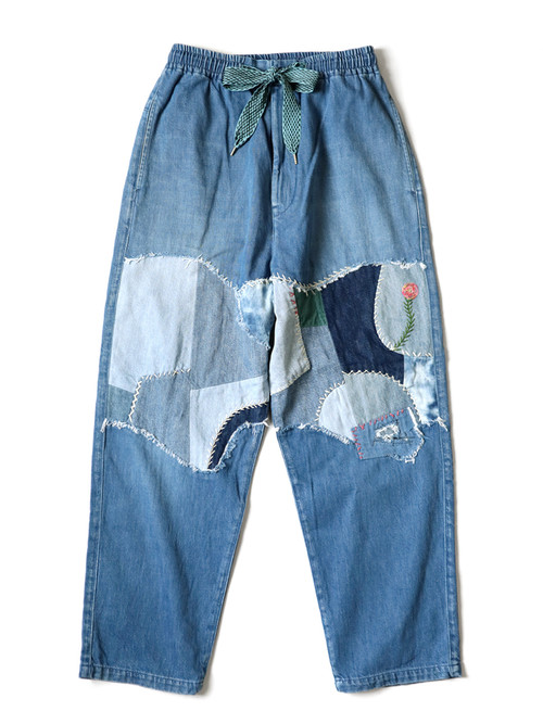 M-L Crazy Yoga Pants Denim Jeans Recycled Sailer Striped Hippie Boho Style  