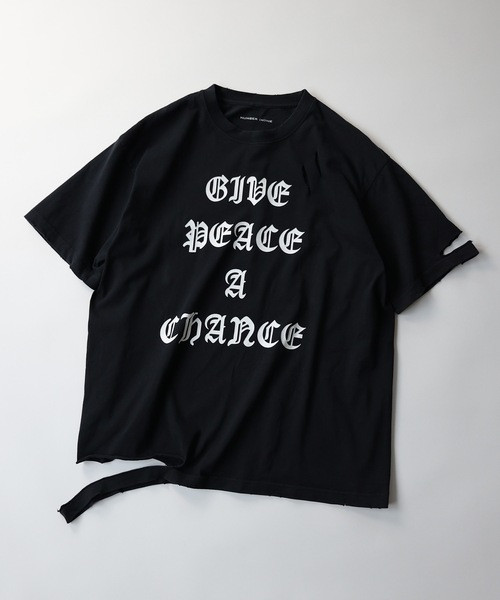 NUMBER (N)INE Tops GIVE PEACE A CHANCE DAMAGE T-SHIRT