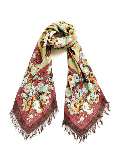 KAPITAL Scarves Rayon Fringe Stole (Dianthus Champetre)