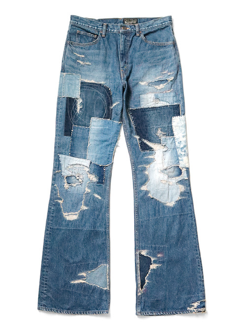 KAPITAL 風Distressed denim pants(1) KAPITAL Pants 14Oz Denim 5P Rat Flare Pants (Crazy Dixie Remake)