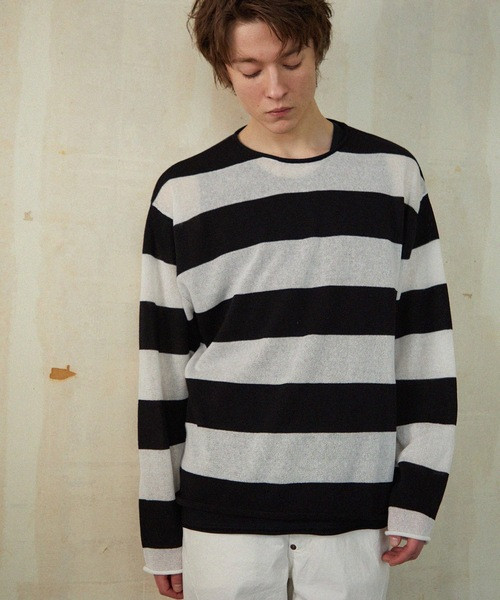 NUMBER (N)INE Tops SEE THROUGH STRIPED KNIT PULLOVER