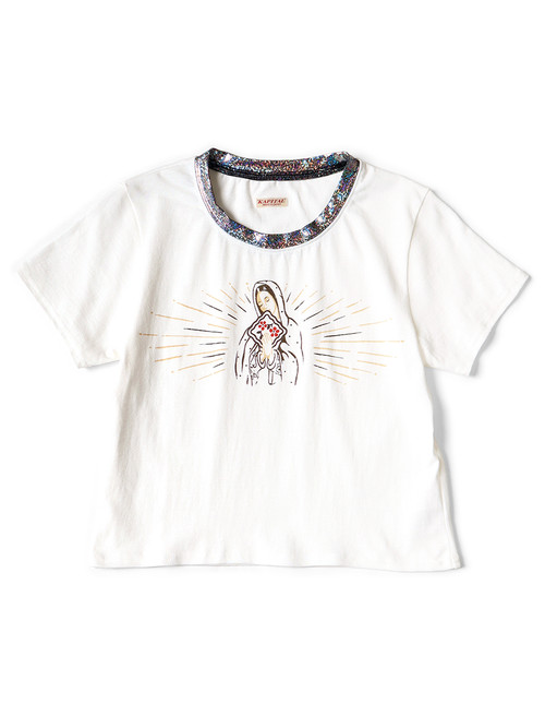 KAPITAL T-Shirt 20/- Jersey Glitter Cropped T-Shirt (PECKISH