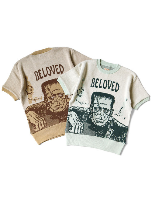 KAPITAL Knit Sweater 8G Jacquard Knit Short Sleeve Vintage Sweater