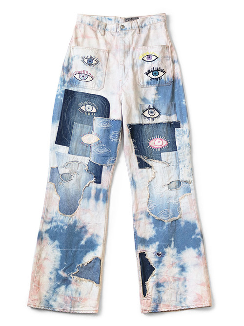 KAPITAL Pants 14Oz Denim Tie-dye Baggy Flare Pants (Crazy Dixie