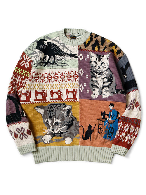 Kapital Knit and Chambray Cardigan (Crow and Cat Embroidery)