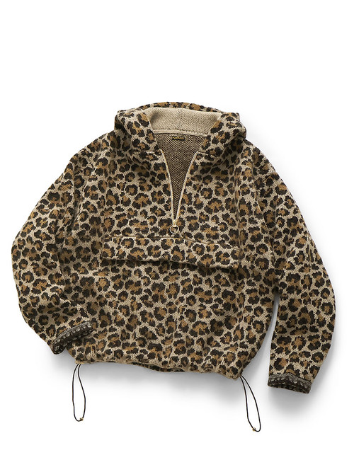 KAPITAL Knit Sweater 5G Leopard Print Mohair Knit Half-Zip Anorak