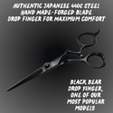 Shear Fanatic™️ Scissor Craft Series Black Bear Drop Finger Professional Hair Shears, black drop finger scissors with ergonomic design and handcrafted Japanese 440C steel blades.