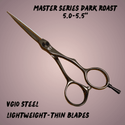 Shear Fanatic™️ Scissor Shear Fanatic™ Master Series Dark Roast 6.0" VG10 Steel Dry Cutting Shear, a professional-grade hair cutting scissors with a sleek dark roasted finish and lightweight design with thin blades.