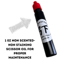 Shear Fanatic™️ Scissor Professional Hair Shears - 7-Inch Japanese 440C Steel, Black Edition, and a bottle of non-scented, non-staining scissor oil for proper maintenance.