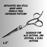 Shear Fanatic™️ Scissor Shear Fanatic®️ Master Series Sidewinder Damascus Pattern VG10, a professional, handmade hair cutting scissors with Damascus pattern and VG10 steel, featuring ergonomic design and 6-inch sharp blades for wet, dry, and slide cutting.