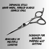 Shear Fanatic™️ Scissor Ergonomic Hair Scissors - Premium Japanese Steel for Professionals, stainless steel hair cutting scissors with forged blades and convex edge designed for general wet haircutting, available in multiple lengths.