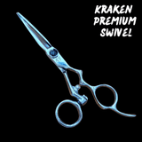 Shear Fanatic™️ Scissor Kraken Swivel Shears – Master Series - VG10 Steel, professional hairstyling scissors with a sleek chrome finish, featuring a swivel handle and sharp blades for precision cutting.
