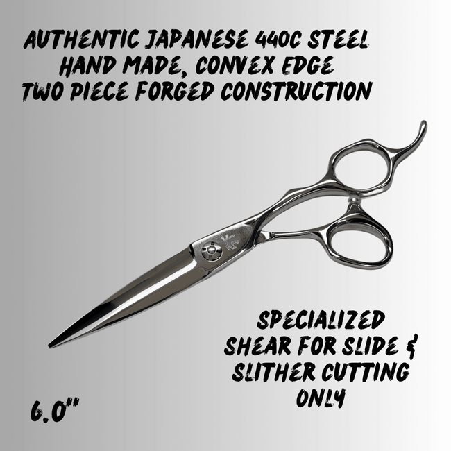 Shear Fanatic™️ Scissor Shear Fanatic®️ Monarch, precision slide and slither cutting shears with a sleek, metallic finish and professional design.
