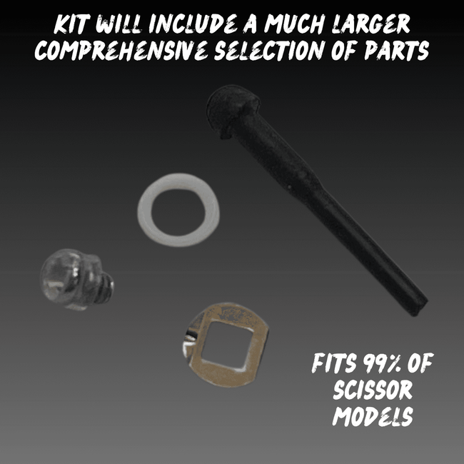 Shear Maintenance Kit - Essential Parts for Scissor Repair, including screws, washers, and replacement parts for scissors.