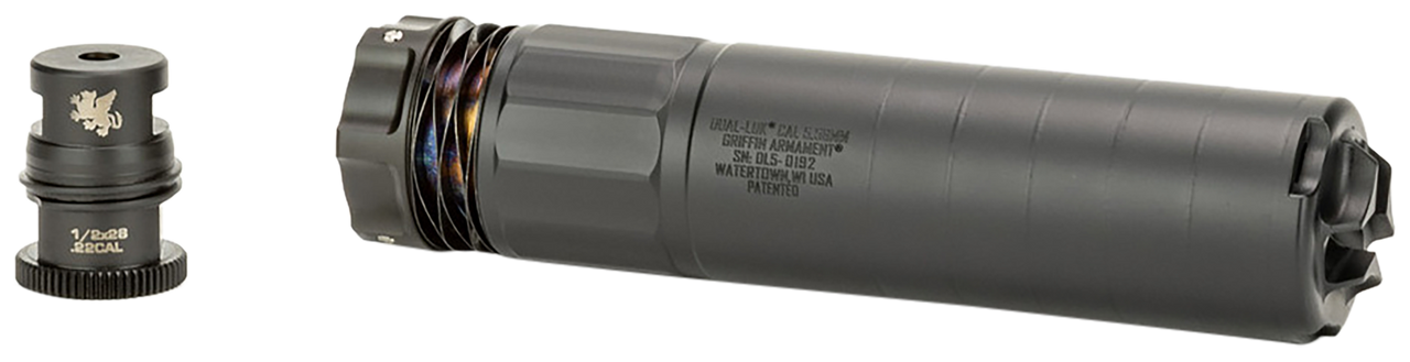 GRIFFIN ARMAMENT DUAL-LOK 22/5.56 BLK STAINLESS SUPPRESSOR