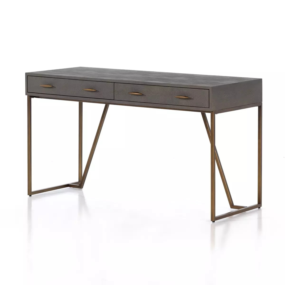 Four Hands Shagreen Desk - Grey Shagreen - Antique Brass