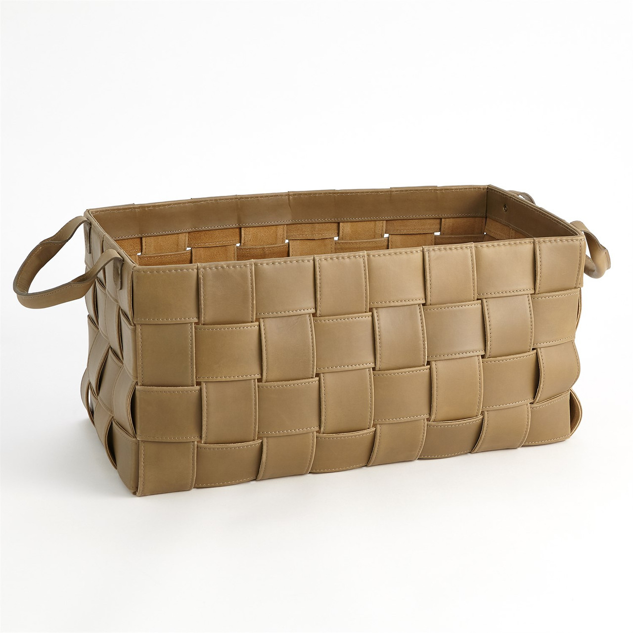 Global Views Soft Woven Leather Basket - Putty - Lg