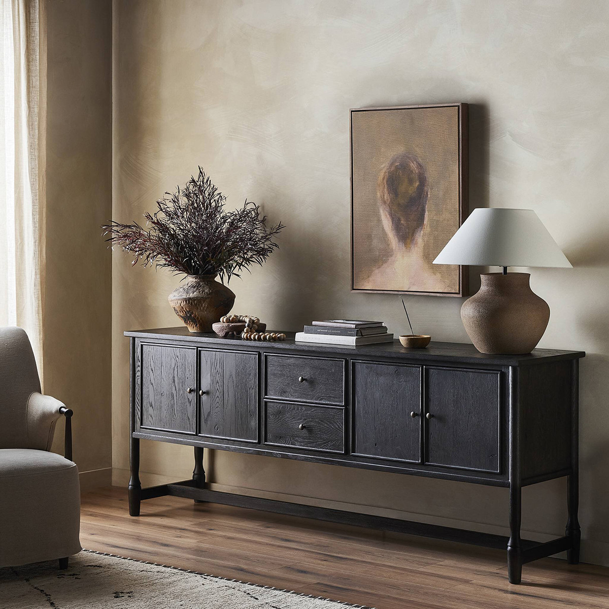 Amber Lewis x Four Hands Bari Sideboard - Cracked Smoked Black Veneer