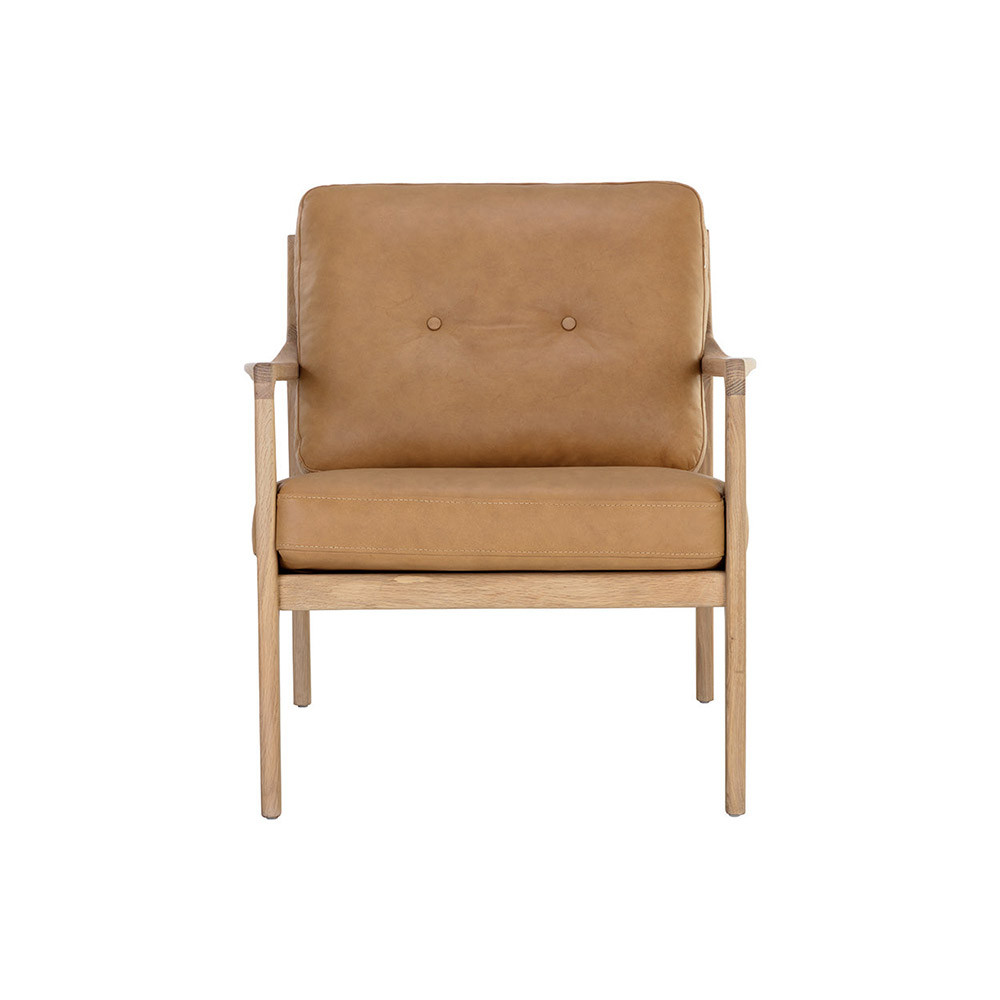Sunpan Gilmore Lounge Chair - Light Oak - Sahara Camel Leather