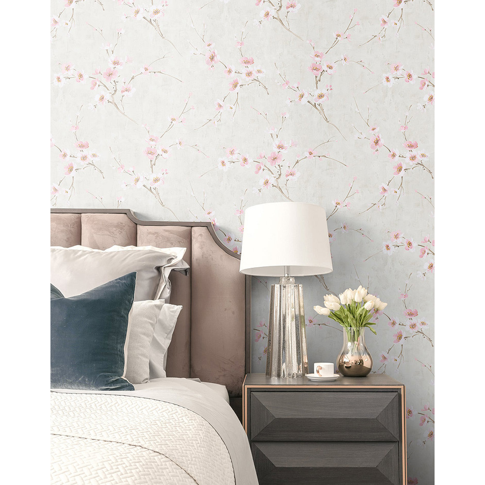 Seabrook Designs Silk Road Dogwood - Metallic Pearl and Pink