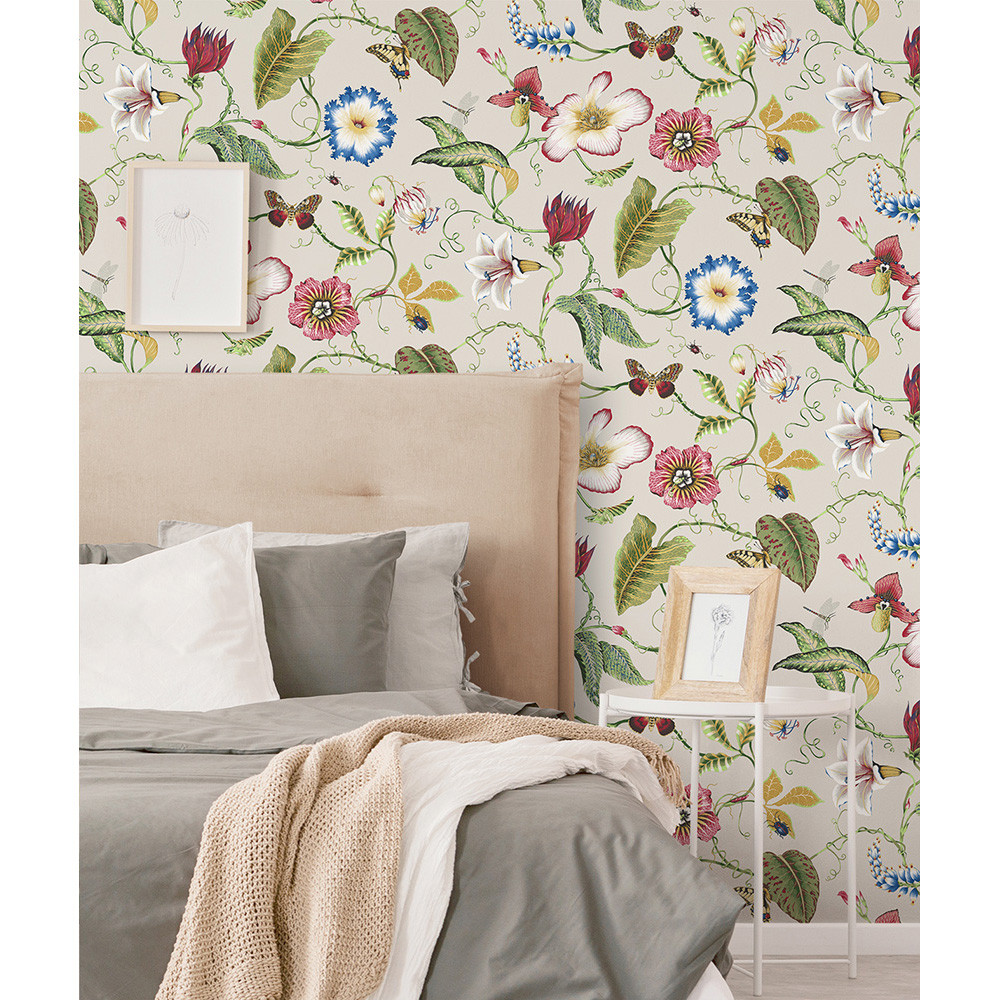 NextWall Summer Garden Floral - Raspberry & Chartreuse