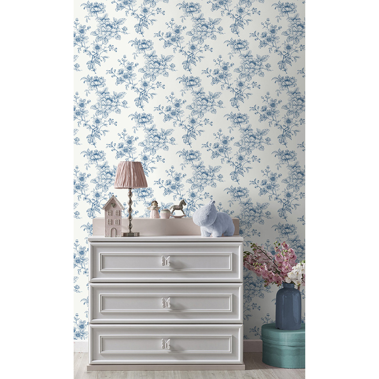 Society6 ケース Ocean Blue Flower Pattern NextWall Sketched Floral - Blue