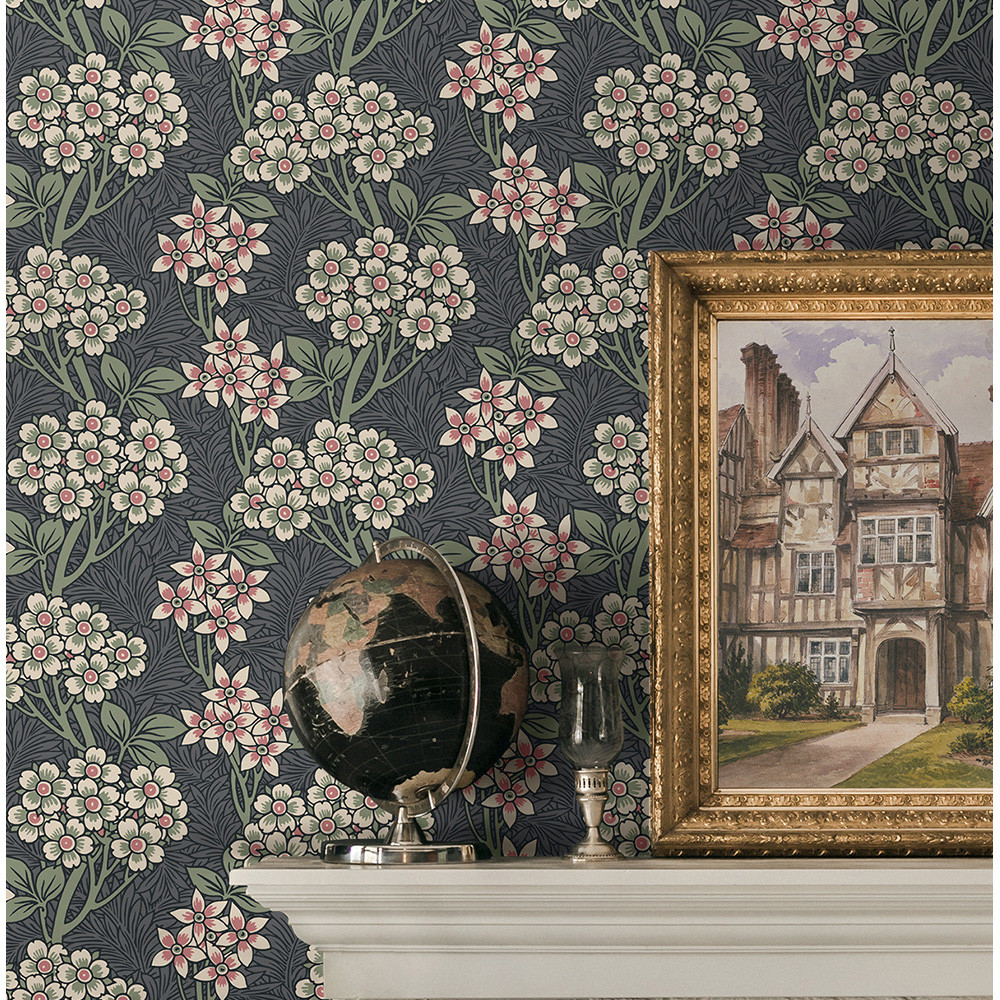 NextWall Floral Vine - Smoke & Laurel Green
