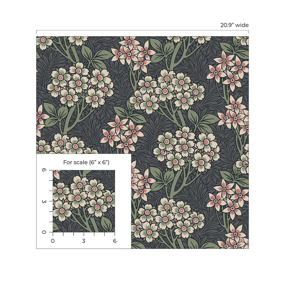 NextWall Floral Vine - Smoke & Laurel Green