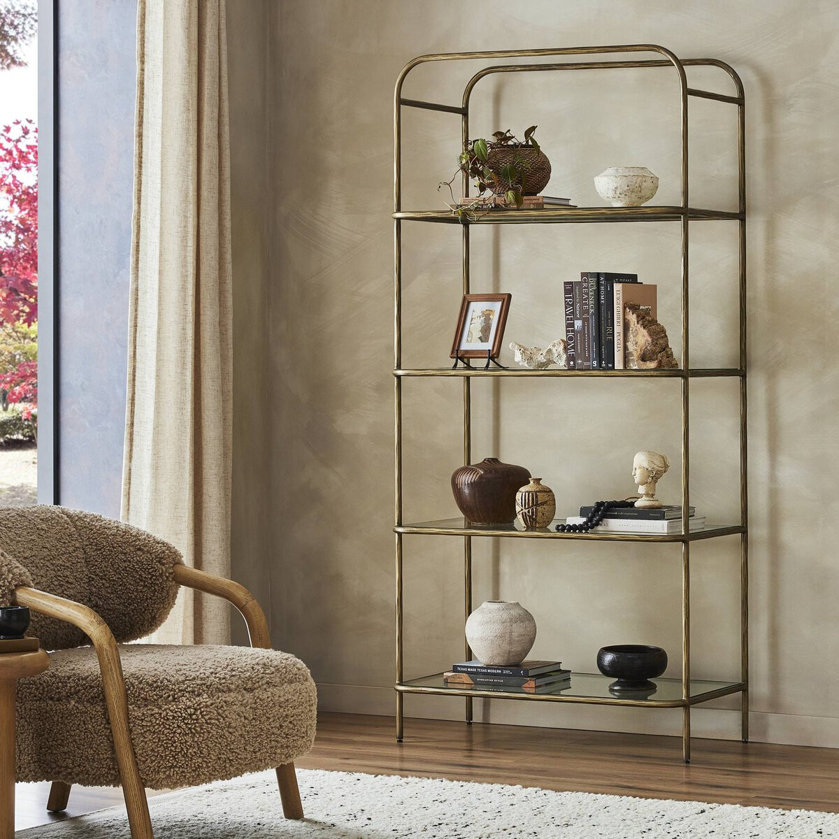 Four Hands Swinton Bookcase - Hammered Aged Brass - 82