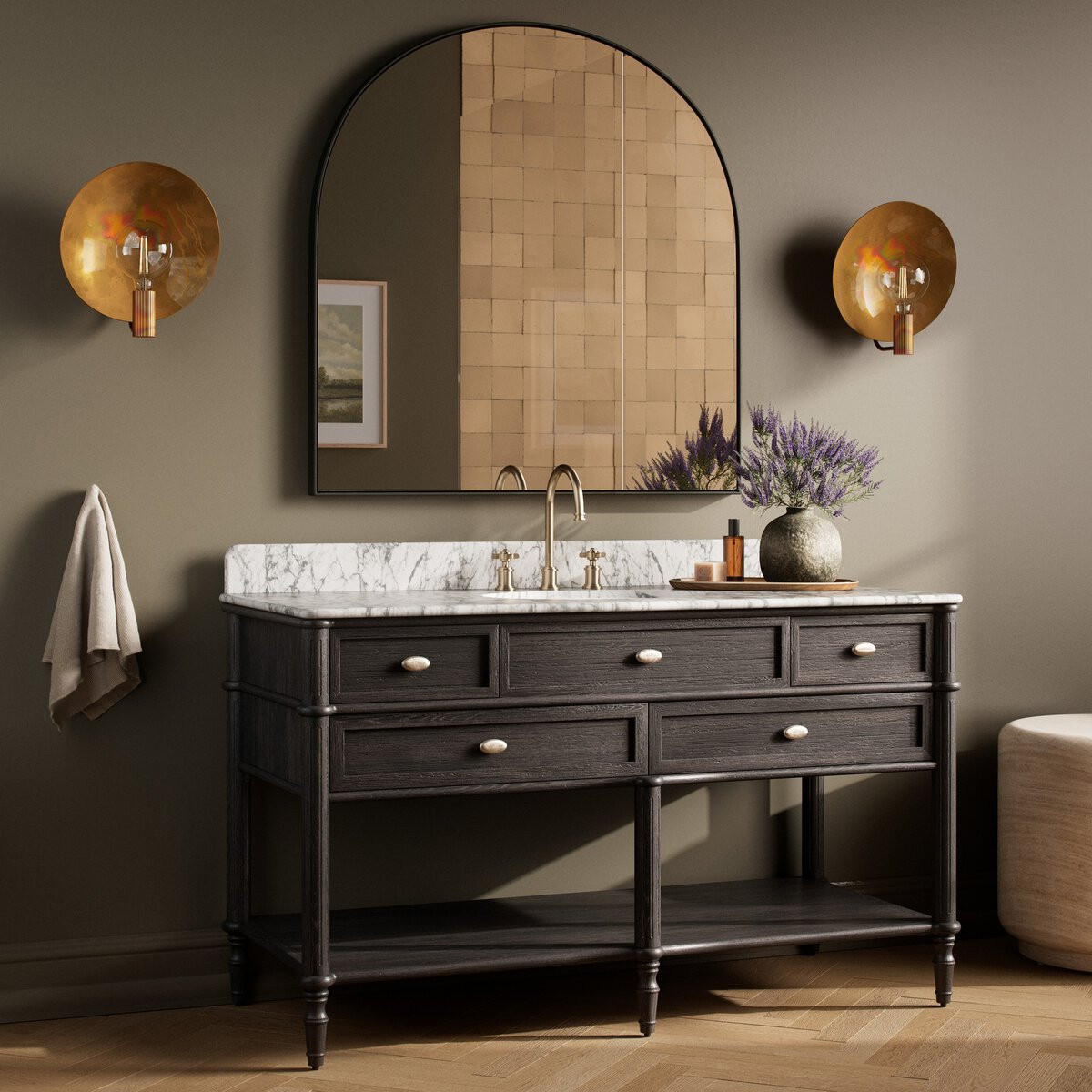 虚無の統括者 レリーフ　Vanity’s Ruler Four Hands Toulouse Single Wide Vanity - Satin Black Veneer