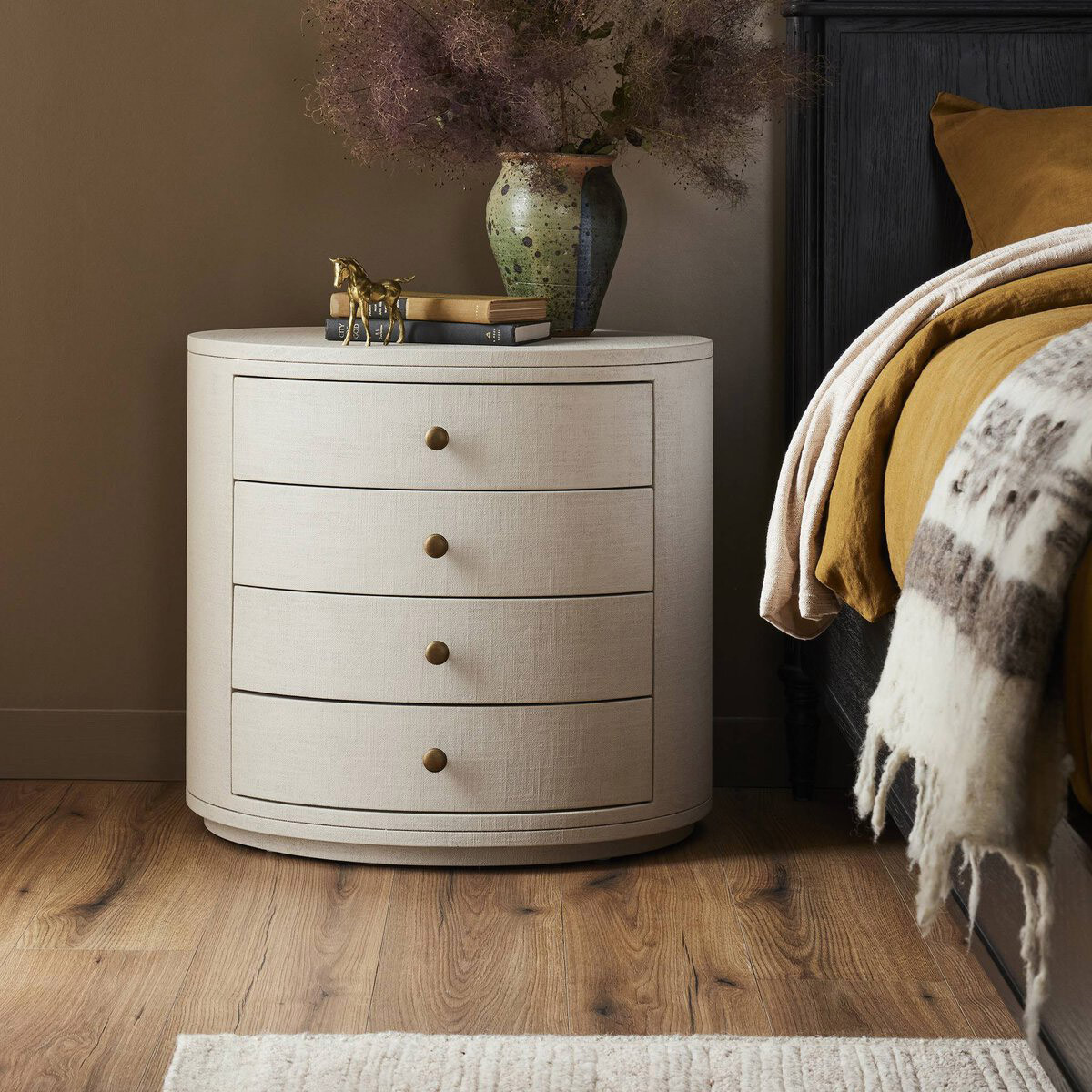Four Hands Amelia Oval Nightstand - Ivory Painted Linen