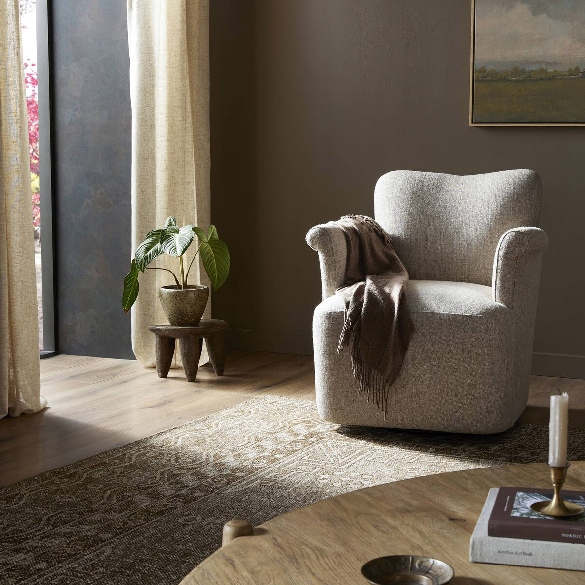 Amber Lewis x Four Hands Camellia Swivel Chair - Alcala Wheat