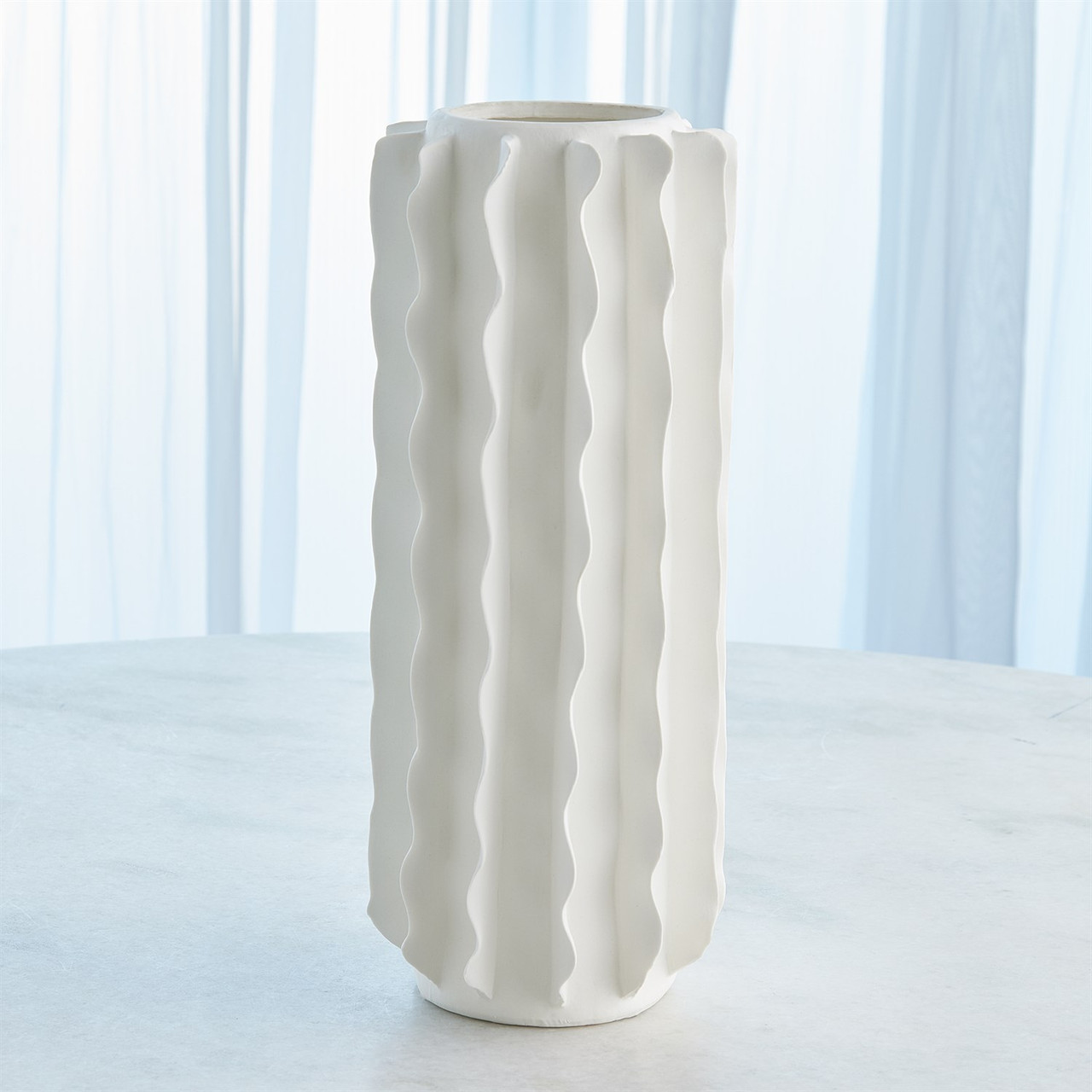 Frilled Vase Matte White - Large - Thumbnail 5
